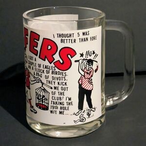Vintage Glass Beer Mug Humorous Golf Themed Cartoon Graphics Jokes
